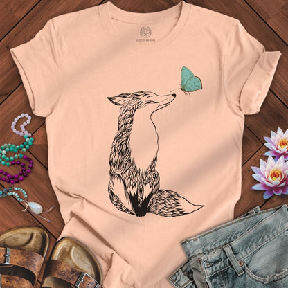 Fox and Butterfly Tee Peach