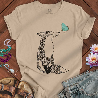 Fox and Butterfly Tee Tan