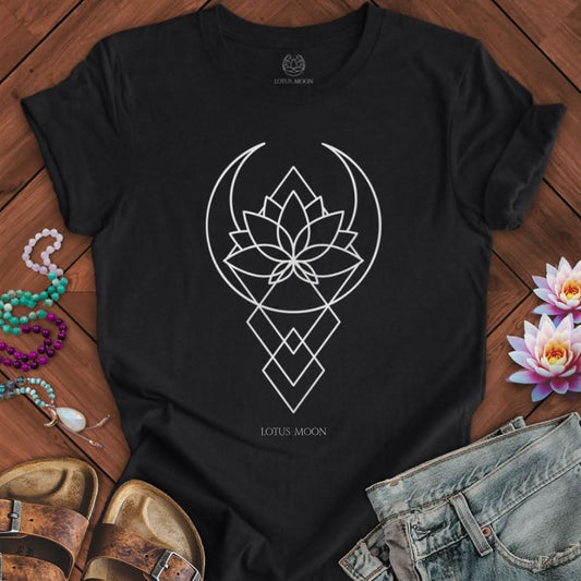 Geometric Lotus Moon Tee Solid Black Blend