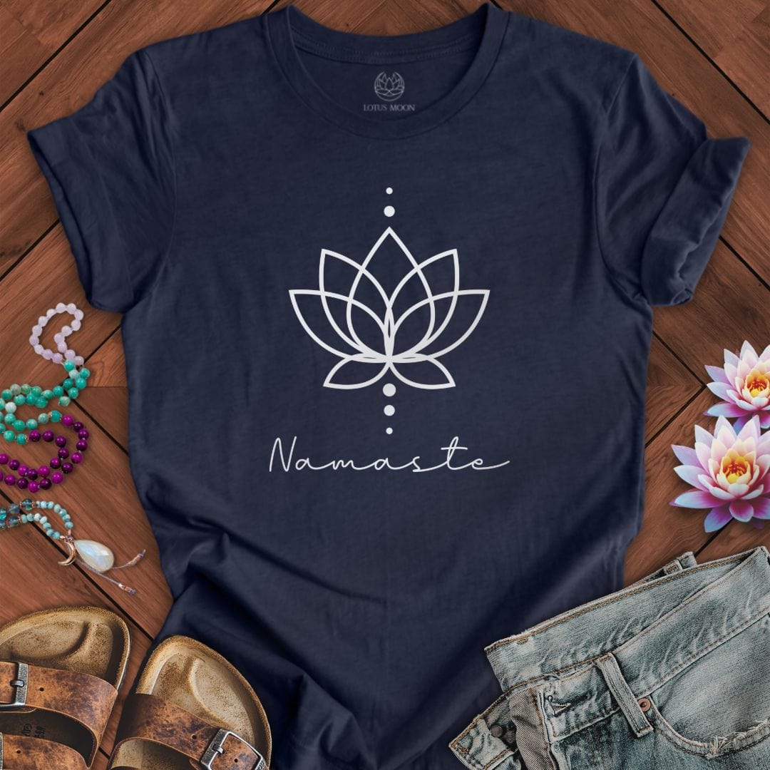 Geometric Namaste Lotus Tee Heather Midnight Navy