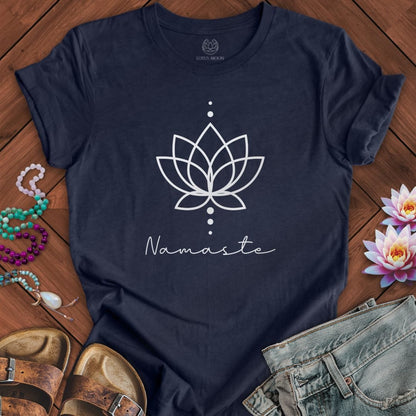 Geometric Namaste Lotus Tee Heather Midnight Navy