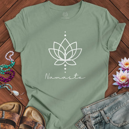 Geometric Namaste Lotus Tee Sage