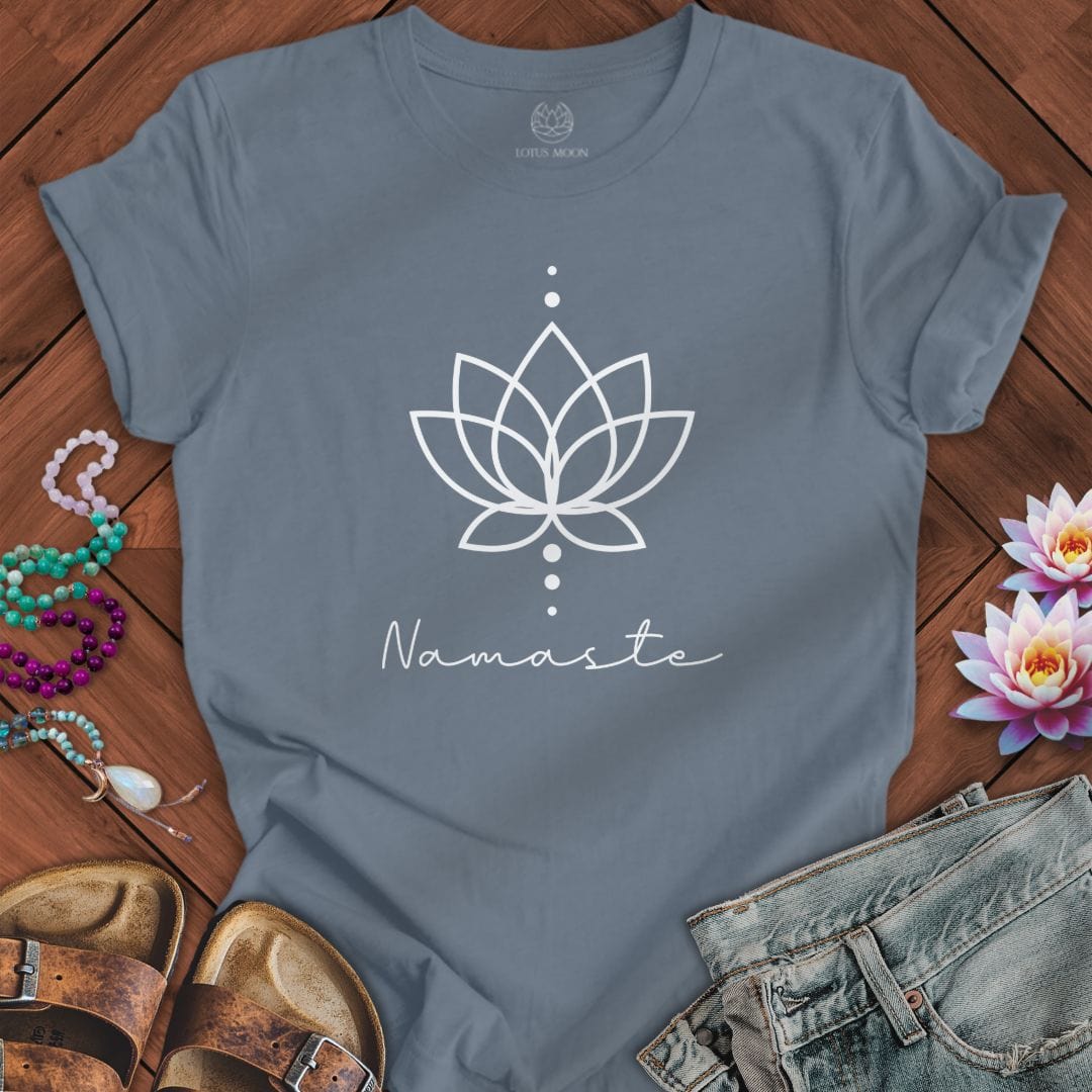 Geometric Namaste Lotus Tee Steel Blue