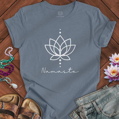Geometric Namaste Lotus Tee Steel Blue