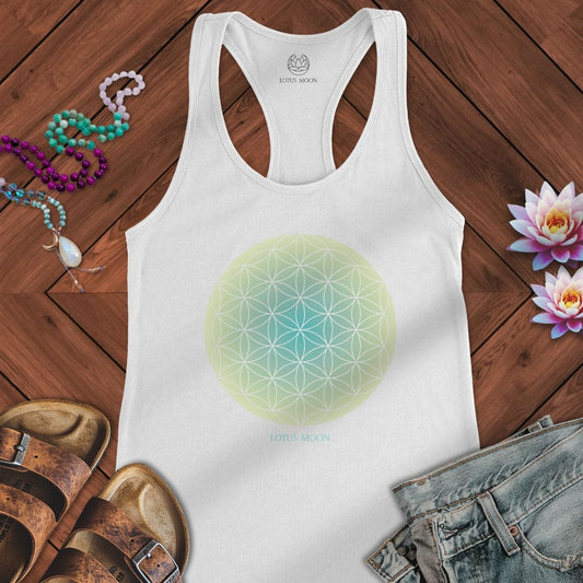 Green Flower of Life Tank Solid White