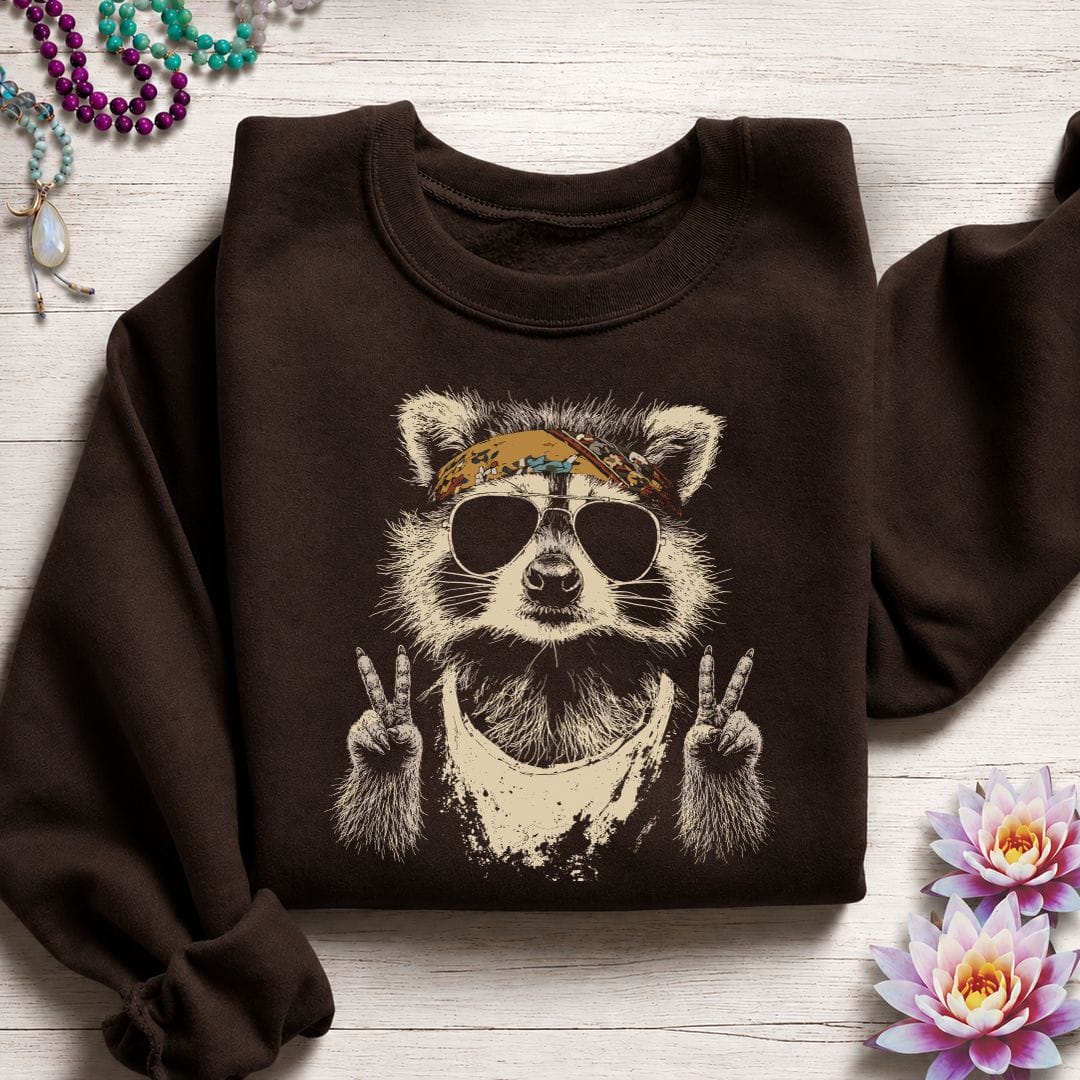 Printify Sweatshirt Hippie Raccoon Sweatshirt Dark Chocolate / S