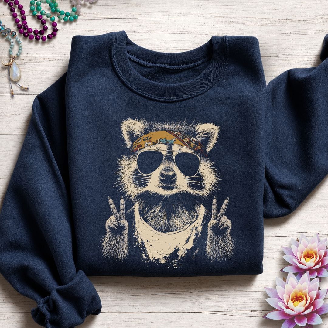 Printify Sweatshirt Hippie Raccoon Sweatshirt Navy / S
