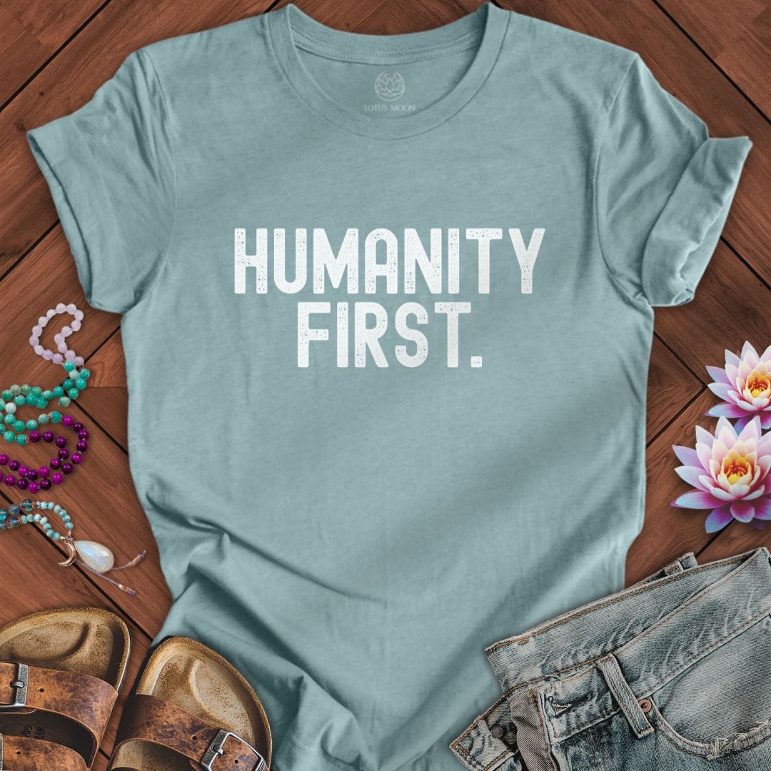Humanity First Tee Heather Blue Lagoon