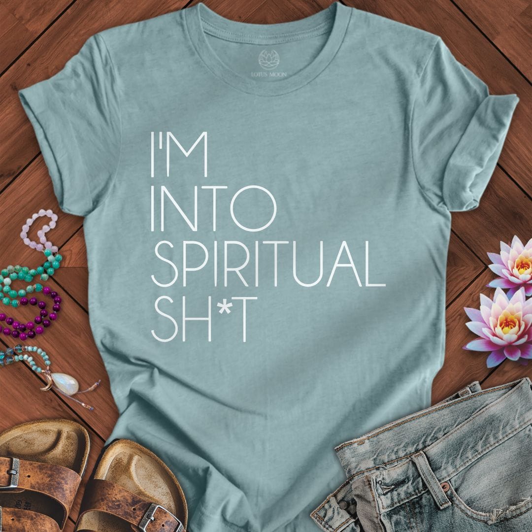 Into Spiritual Shit Tee Heather Blue Lagoon