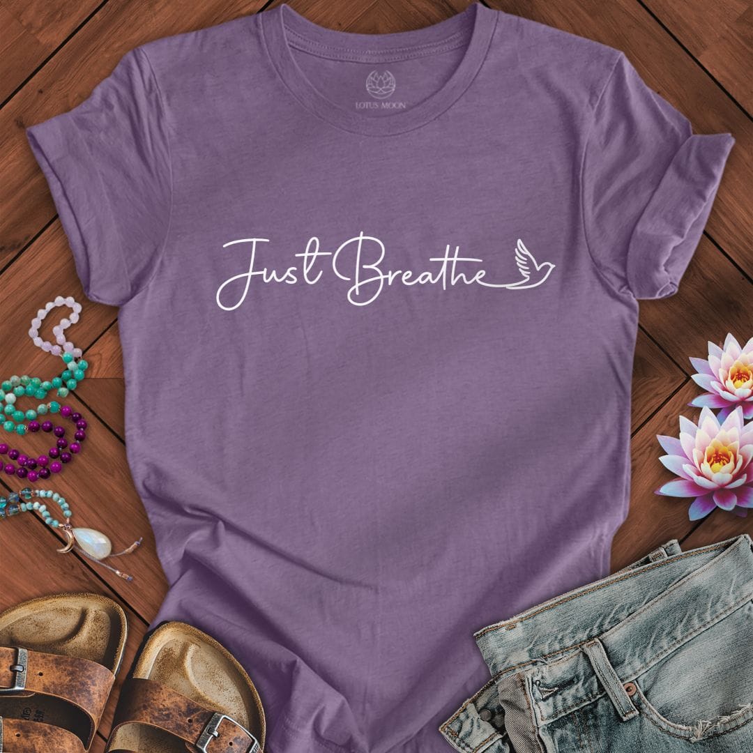 Printify T-Shirt Just Breathe Dove Tee Heather Purple / S