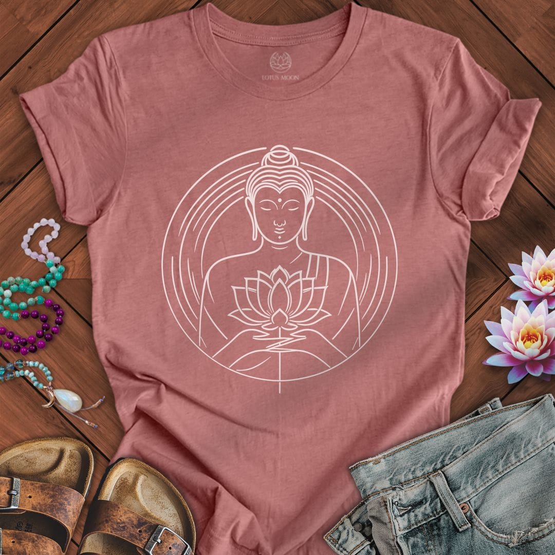 Printify T-Shirt Line Art Buddha Tee Heather Mauve / S