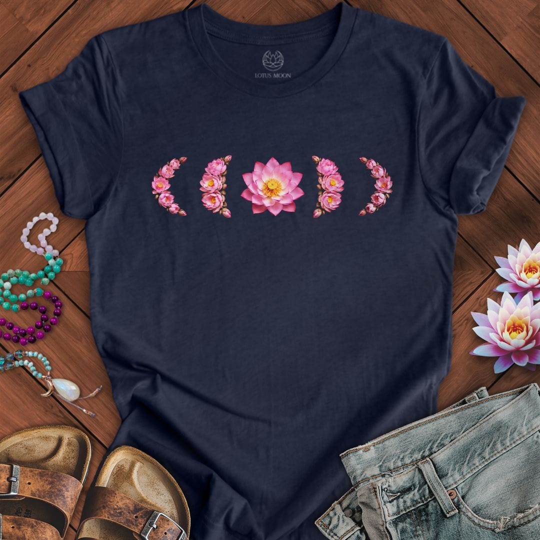 Printify T-Shirt Lotus Moon Phases Tee Heather Midnight Navy / S