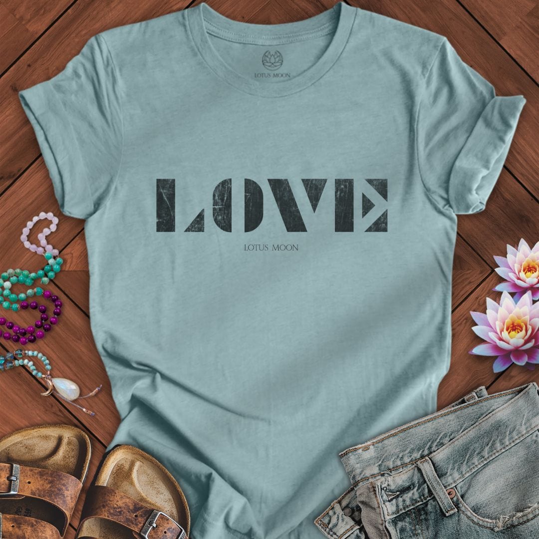 Love Stencil Tee Heather Blue Lagoon