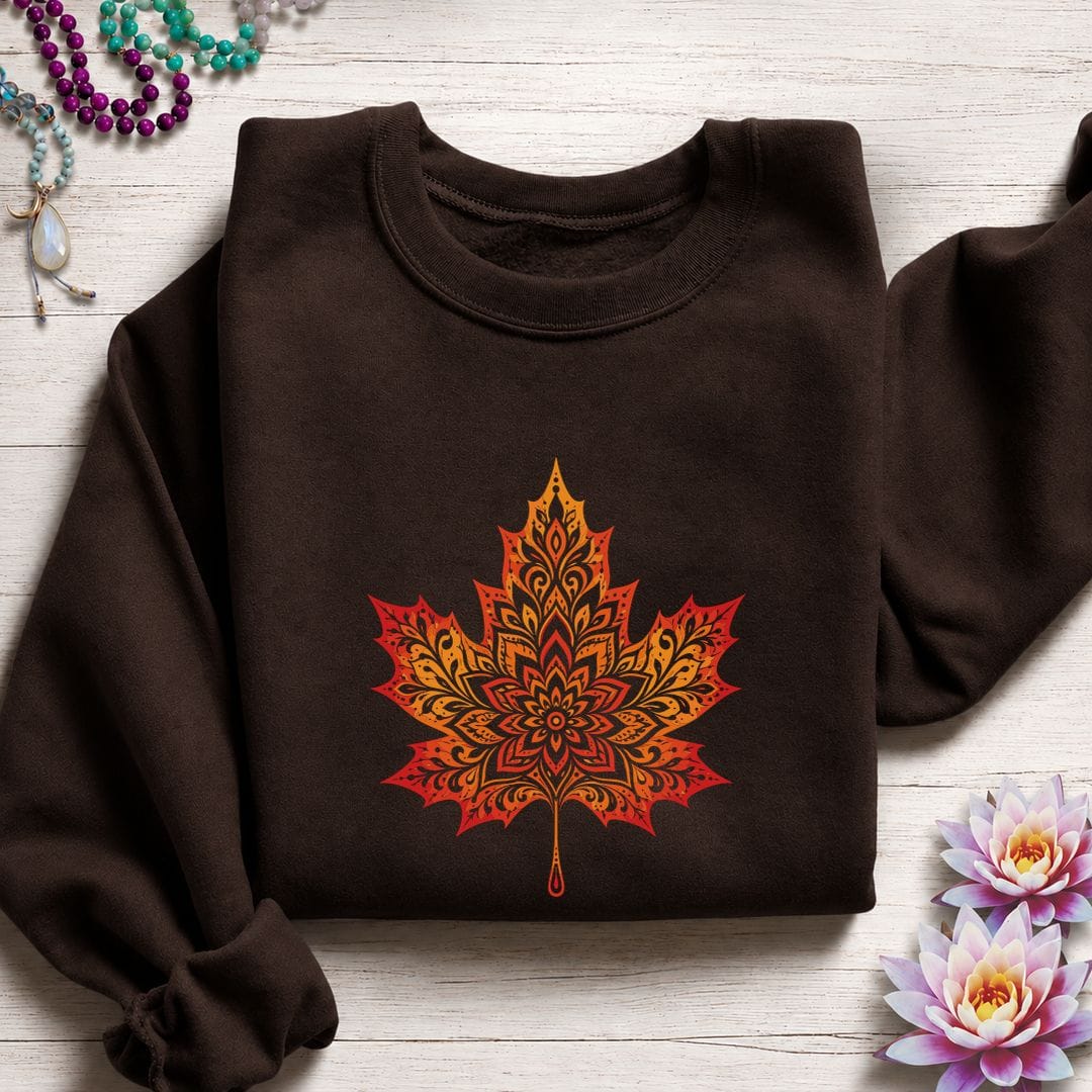 Printify Sweatshirt Mandala Autumn Leaf Sweatshirt Dark Chocolate / S