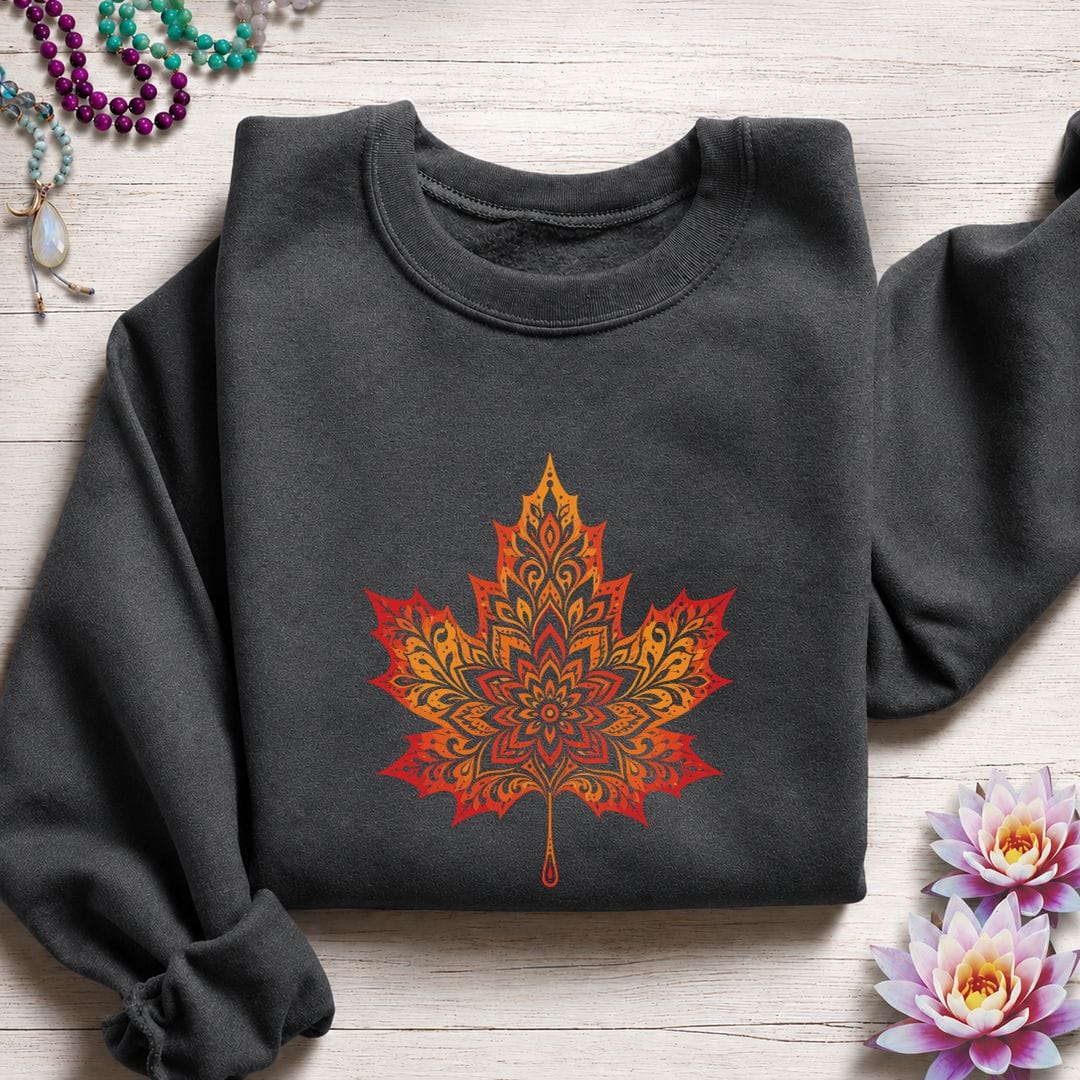 Printify Sweatshirt Mandala Autumn Leaf Sweatshirt Dark Heather / S