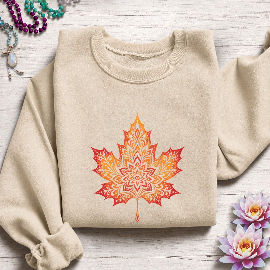 Printify Sweatshirt Mandala Autumn Leaf Sweatshirt Sand / S