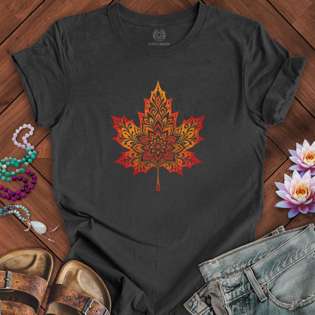 Printify T-Shirt Mandala Autumn Leaf Tee Dark Grey Heather / S