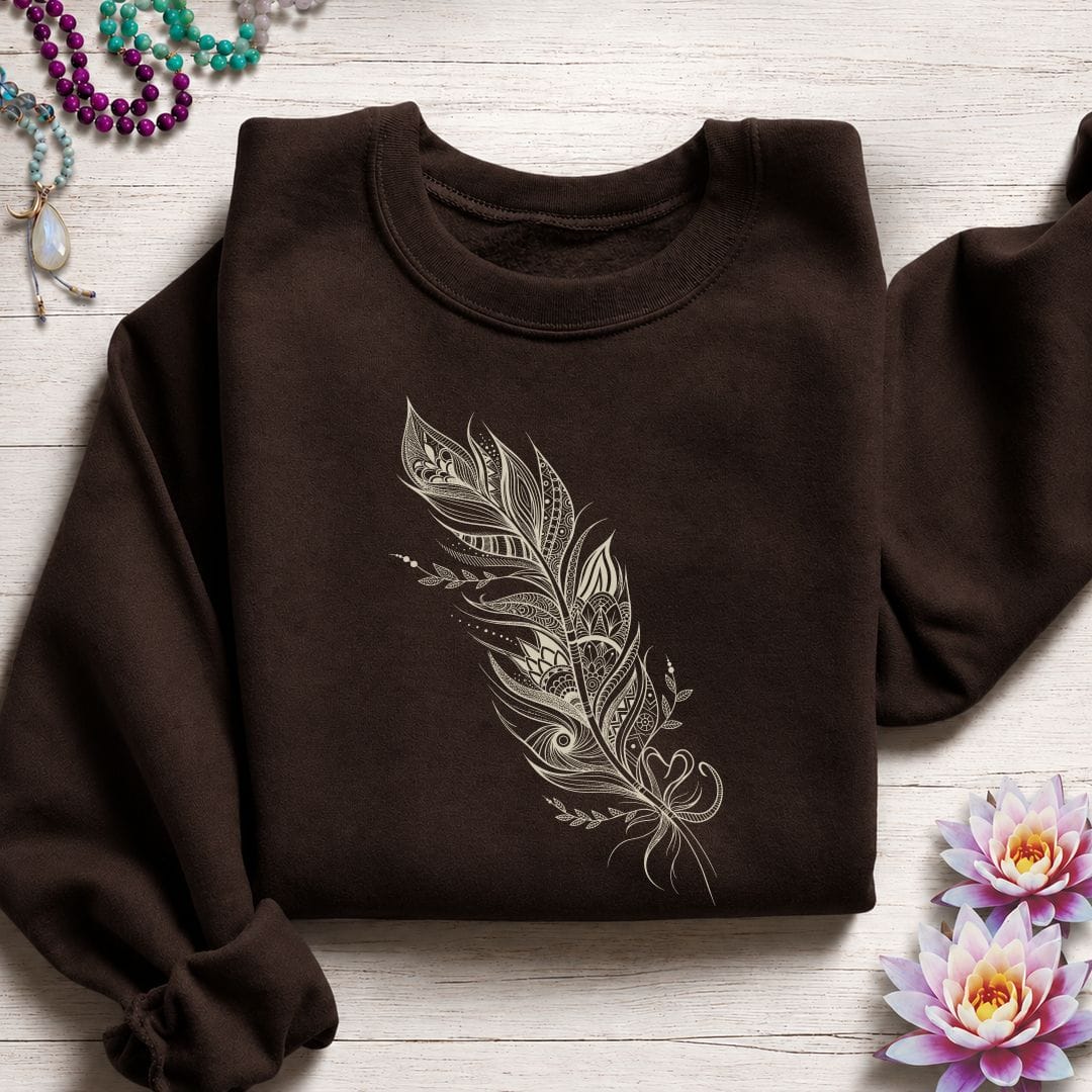 Mandala Feather Sweatshirt Dark Chocolate