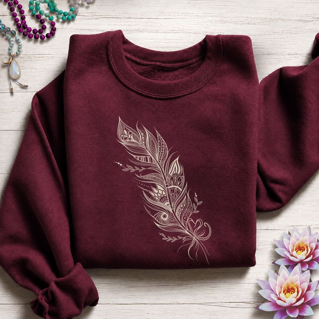 Mandala Feather Sweatshirt Maroon