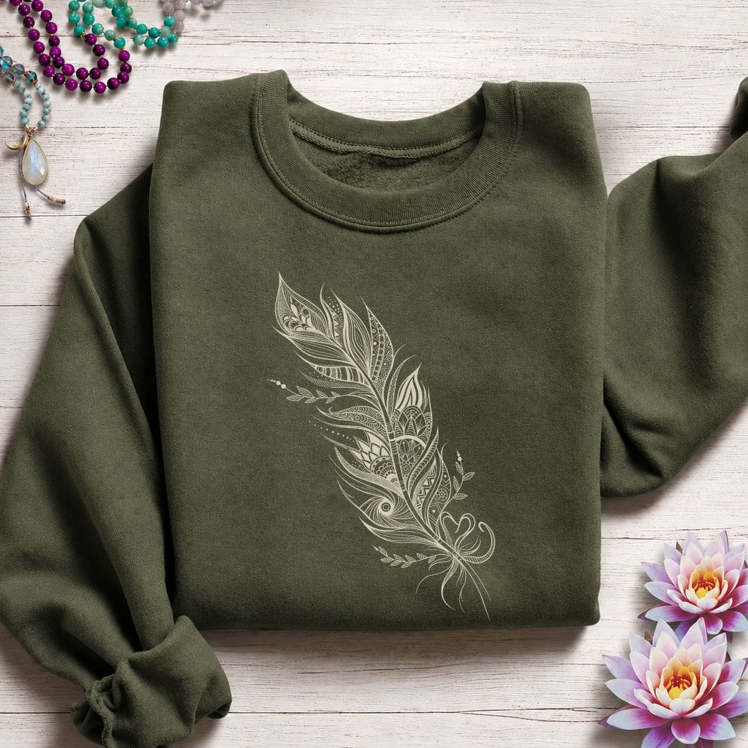 Mandala Feather Sweatshirt Military Green