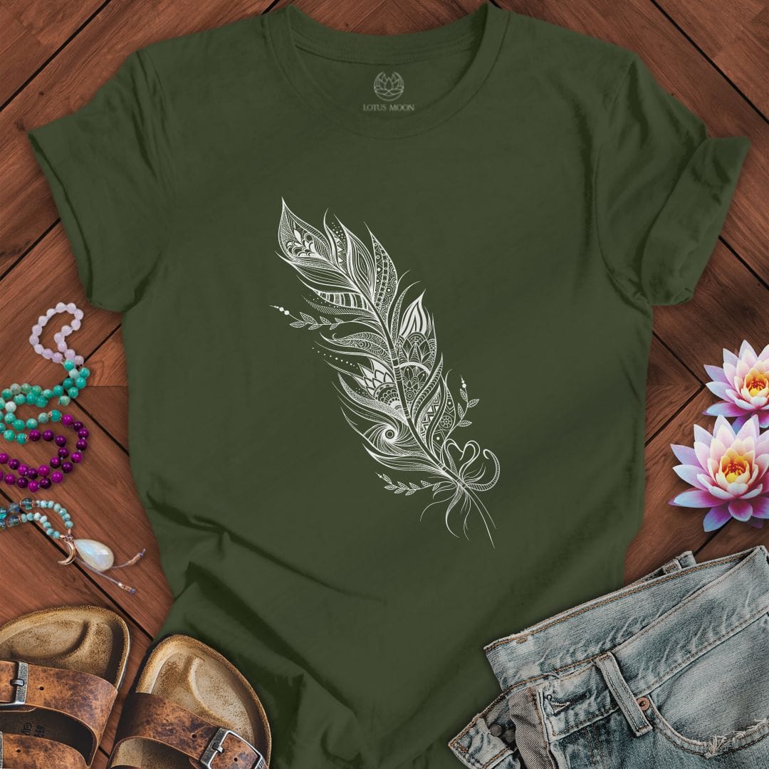 Printify T-Shirt Mandala Feather Tee Military Green / S