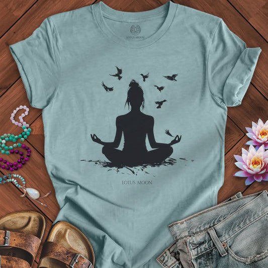 Meditation With Birds Tee Heather Blue Lagoon