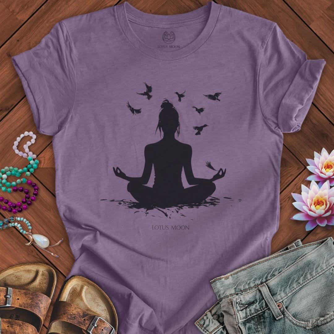 Meditation With Birds Tee Heather Purple