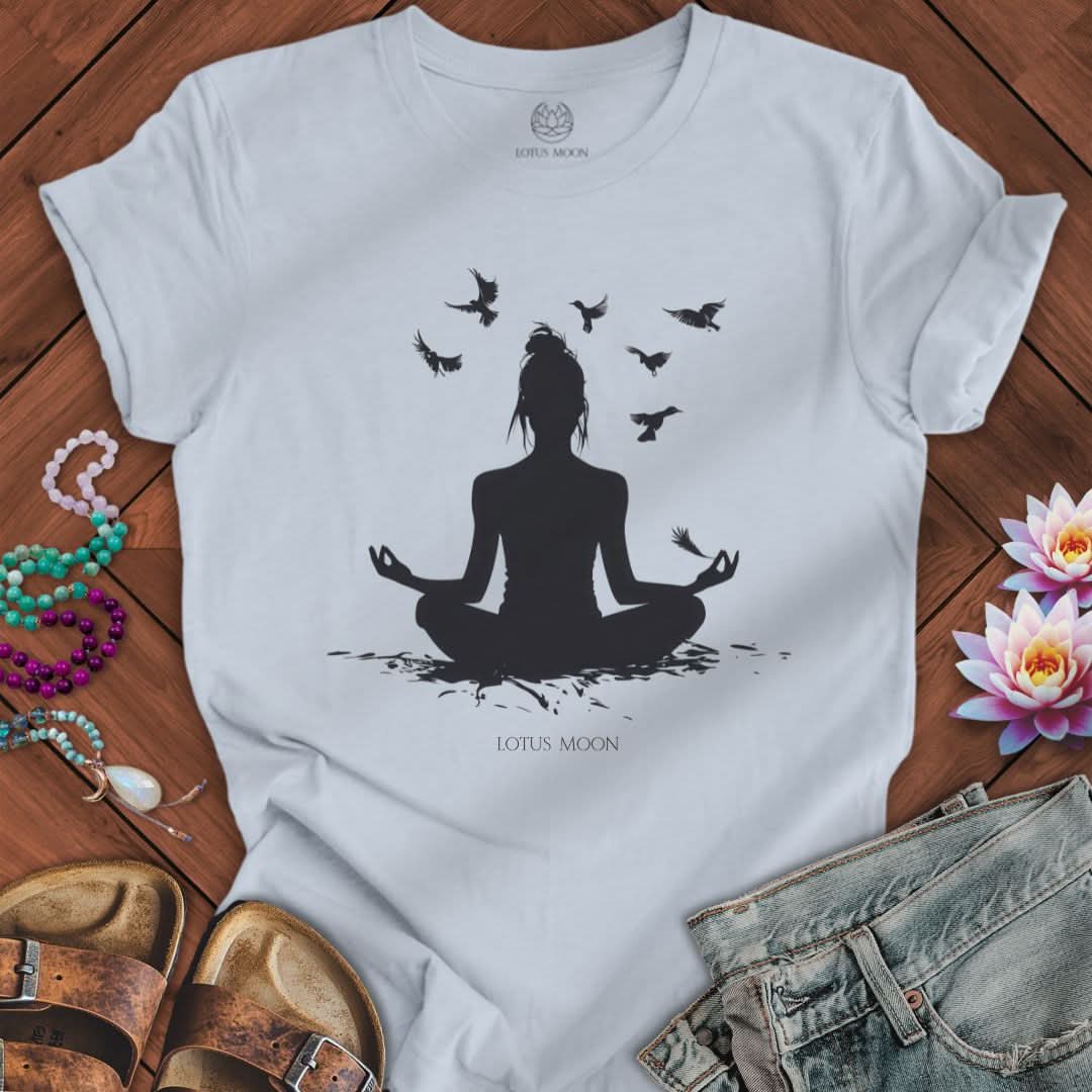 Meditation With Birds Tee Light Blue