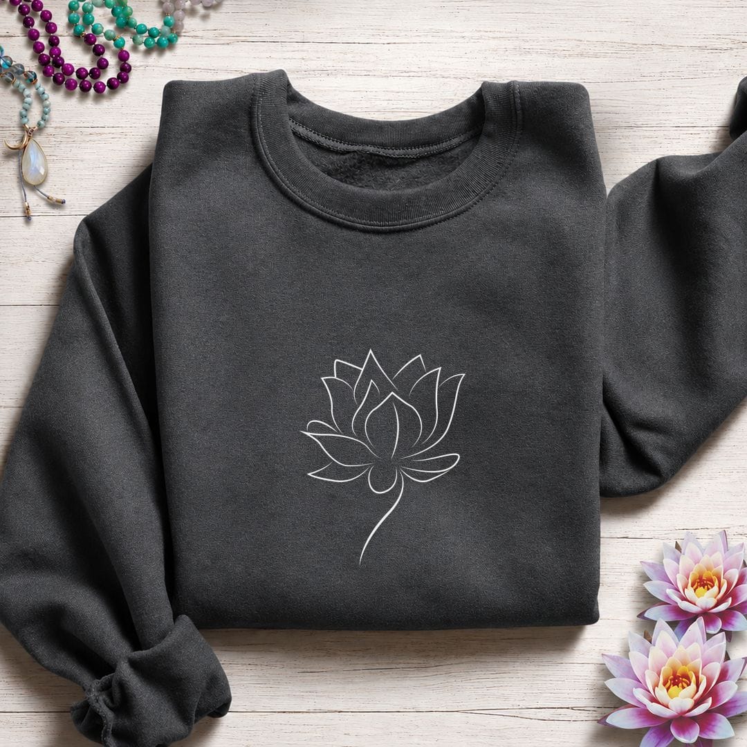 Printify Sweatshirt Minimalist Lotus Sweatshirt Dark Heather / S