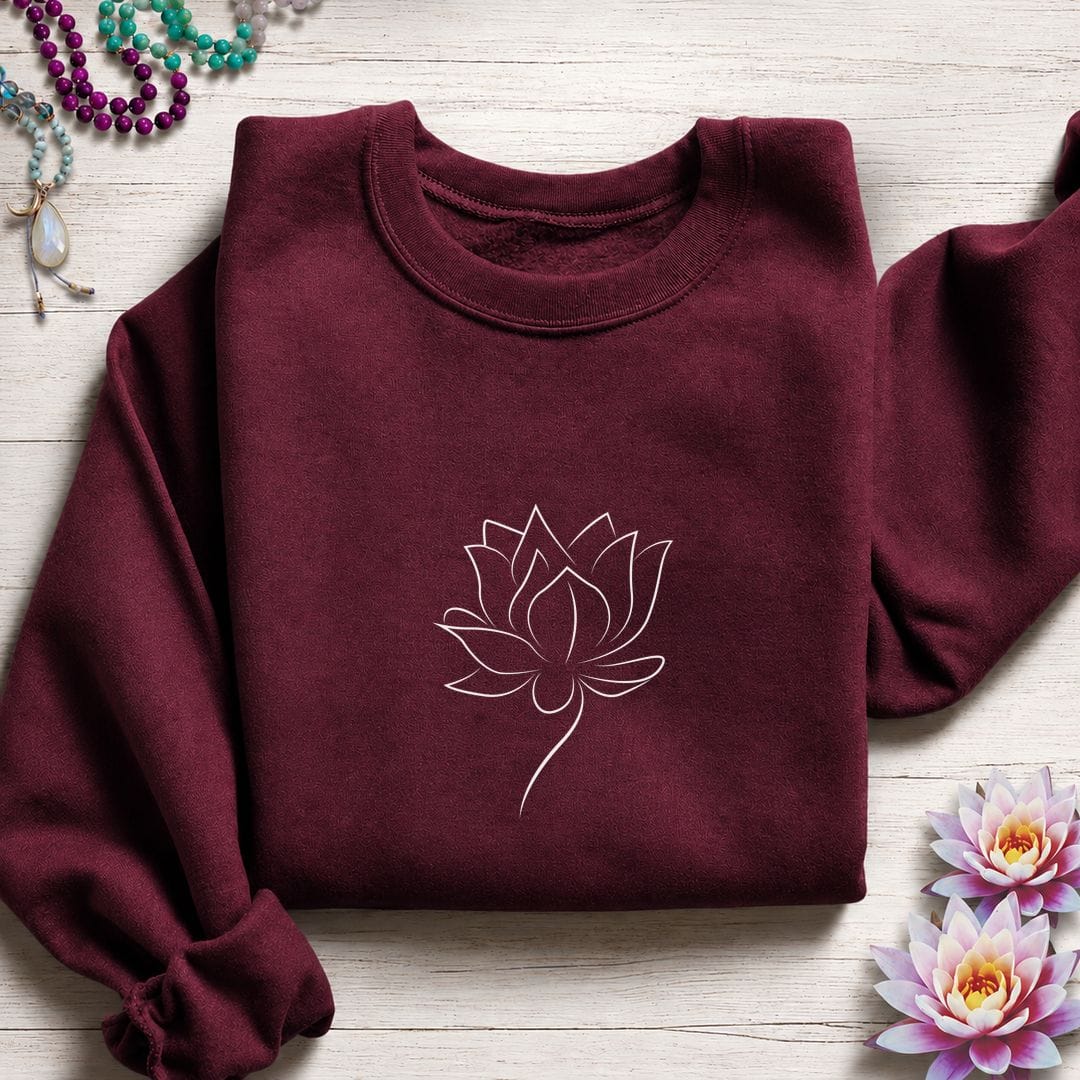 Printify Sweatshirt Minimalist Lotus Sweatshirt Maroon / S