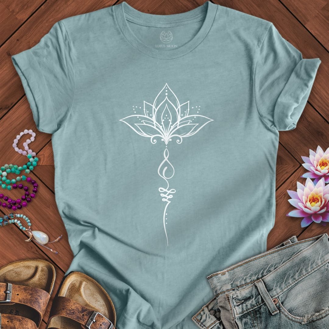 Minimalist Unalome Lotus Tee Heather Blue Lagoon