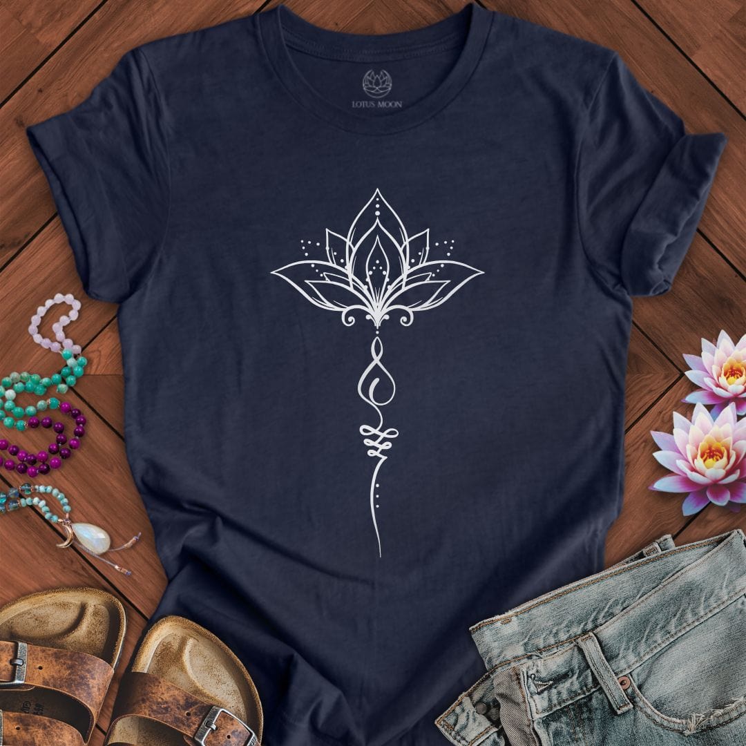 Minimalist Unalome Lotus Tee Heather Midnight Navy