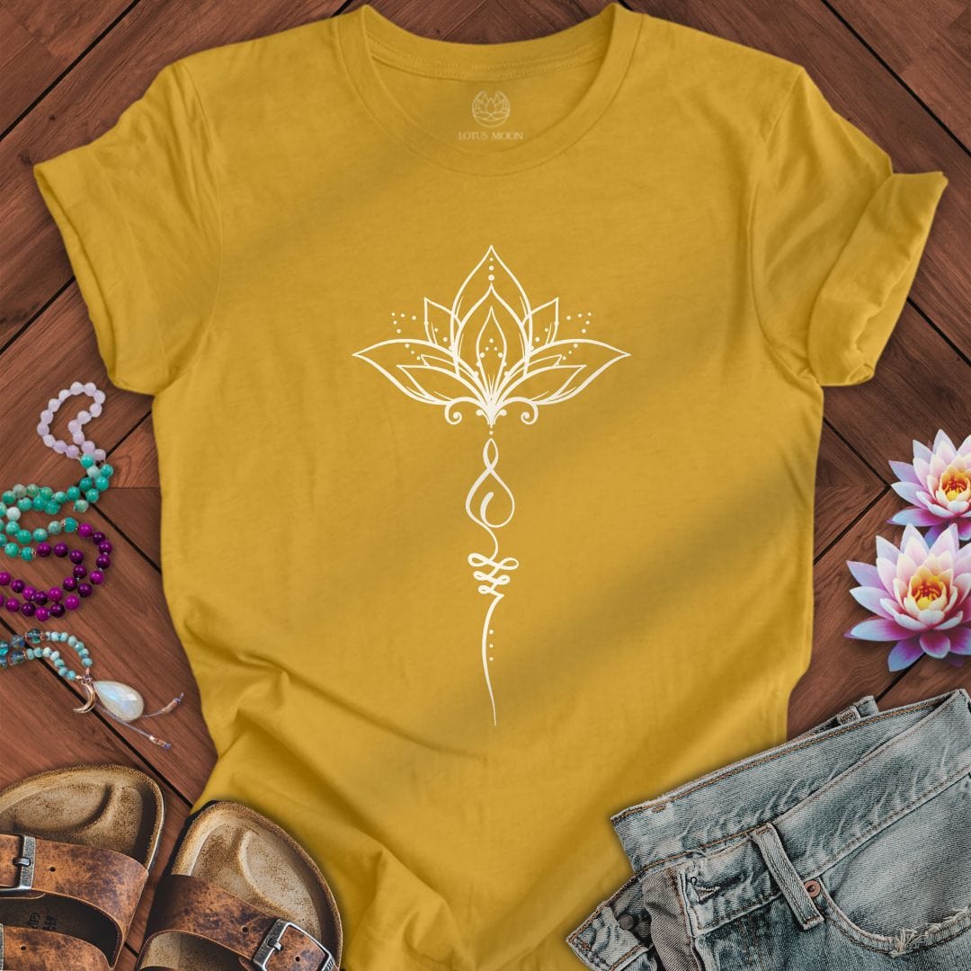 Minimalist Unalome Lotus Tee Heather Mustard
