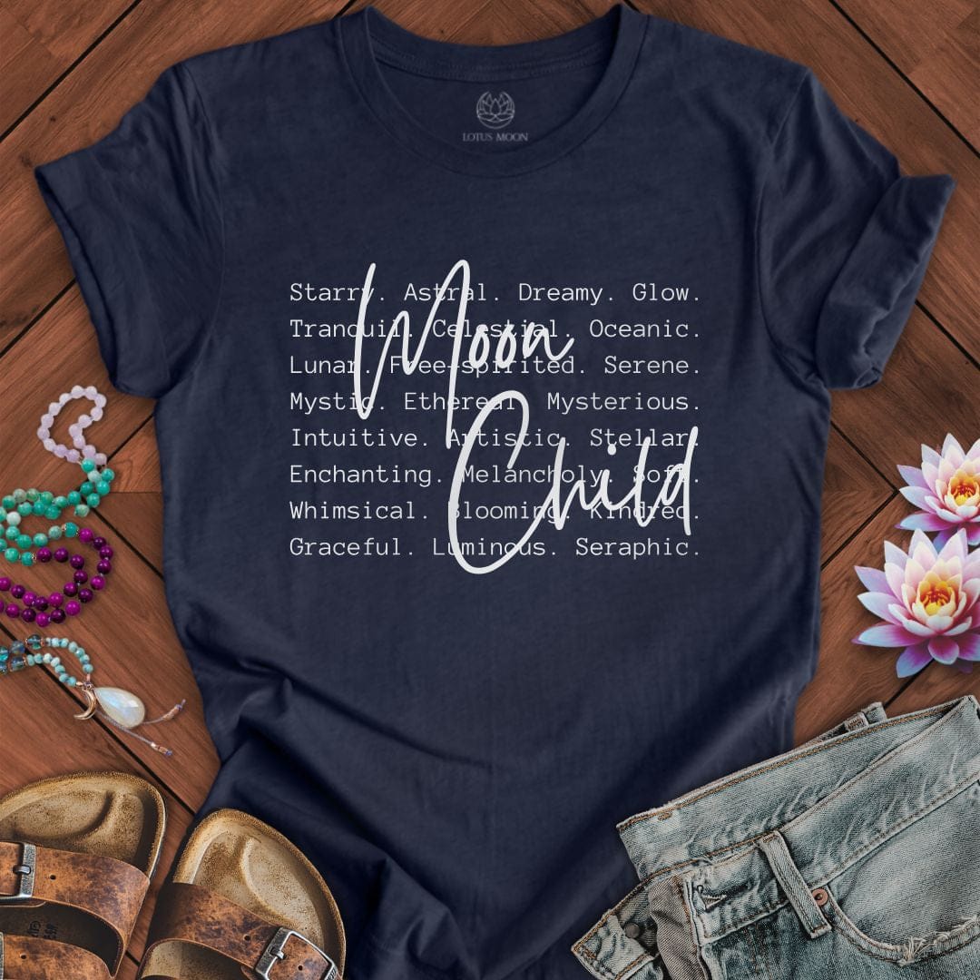 Moon Child Text Tee Heather Midnight Navy