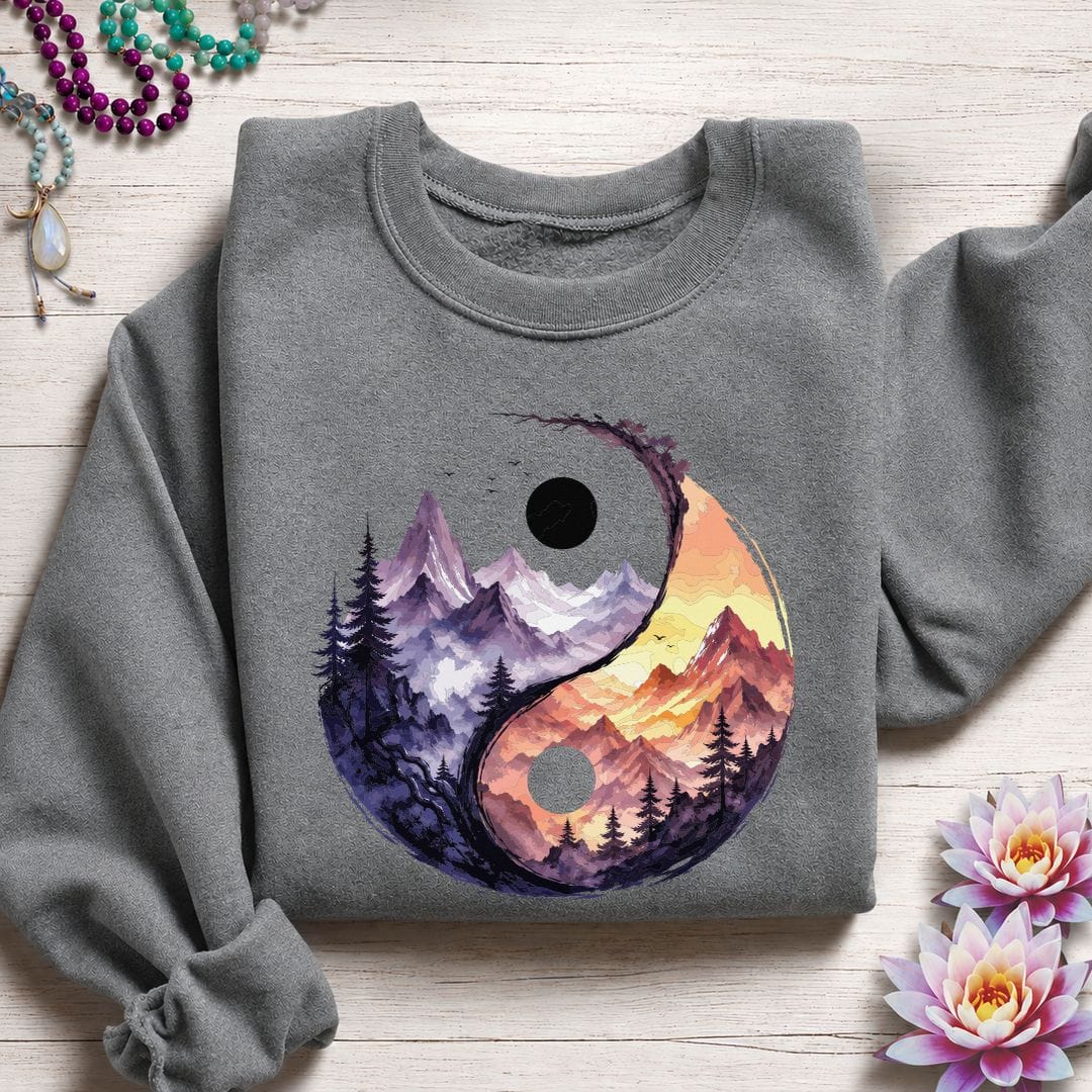 Printify Sweatshirt Mountain Yin Yang Sweatshirt Graphite Heather / S