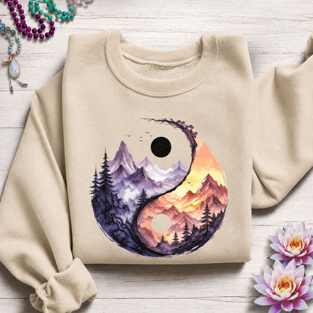 Printify Sweatshirt Mountain Yin Yang Sweatshirt Sand / S
