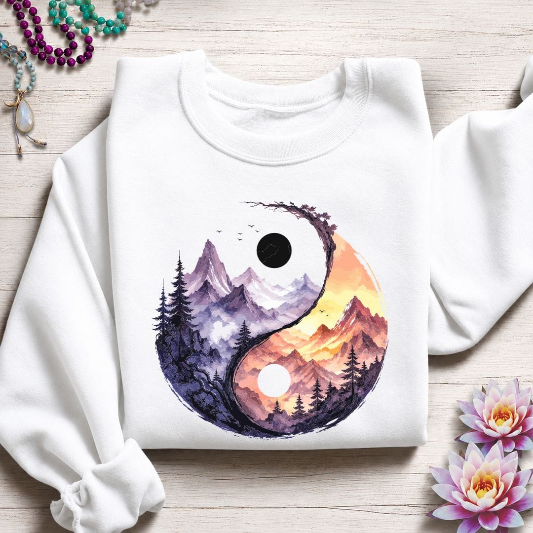 Printify Sweatshirt Mountain Yin Yang Sweatshirt White / S