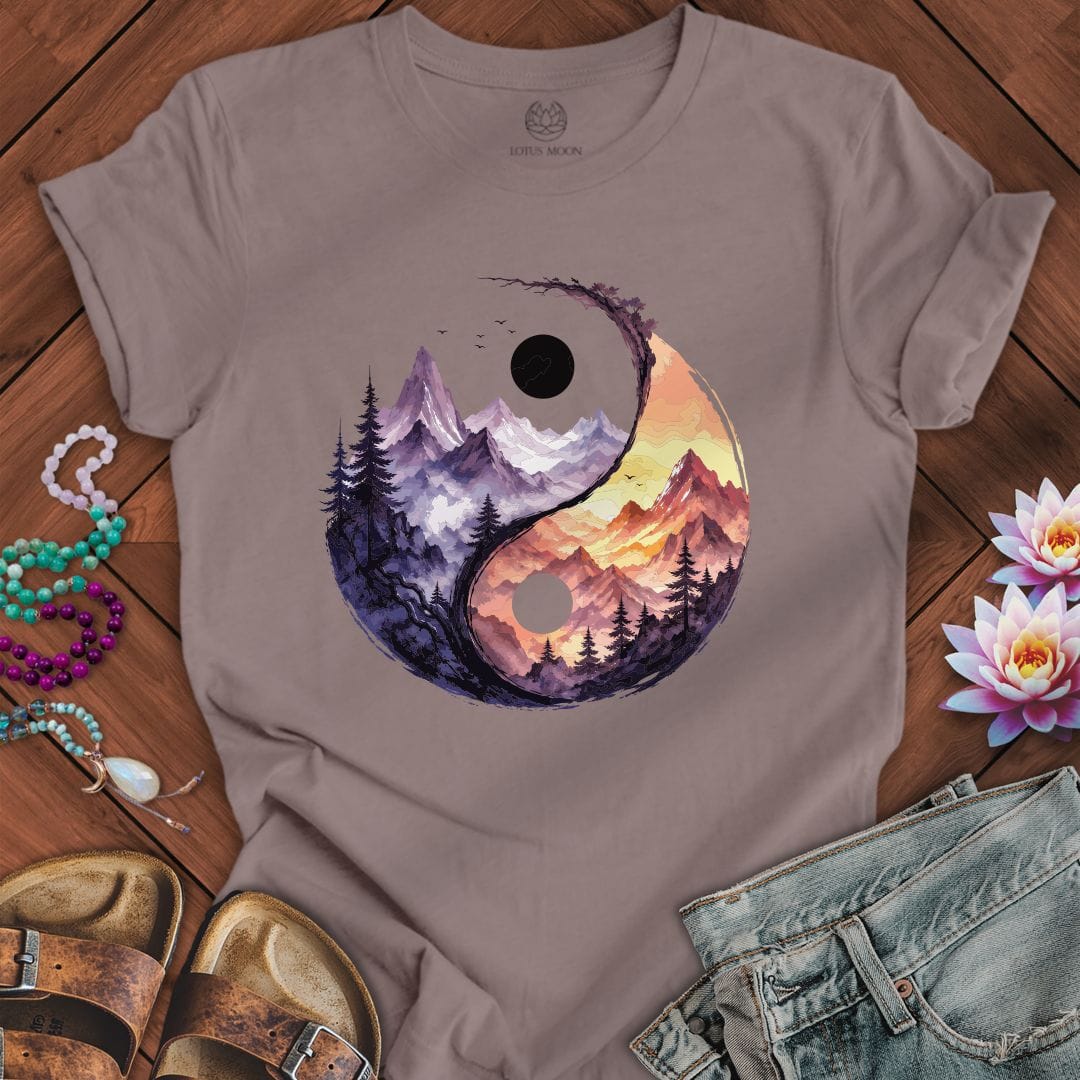 Printify T-Shirt Mountain Yin Yang Tee Pebble Brown / S