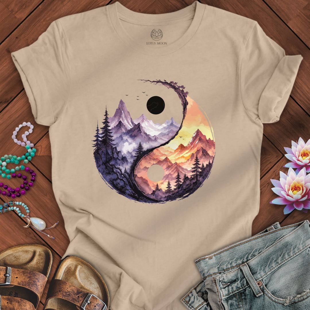 Printify T-Shirt Mountain Yin Yang Tee Tan / S