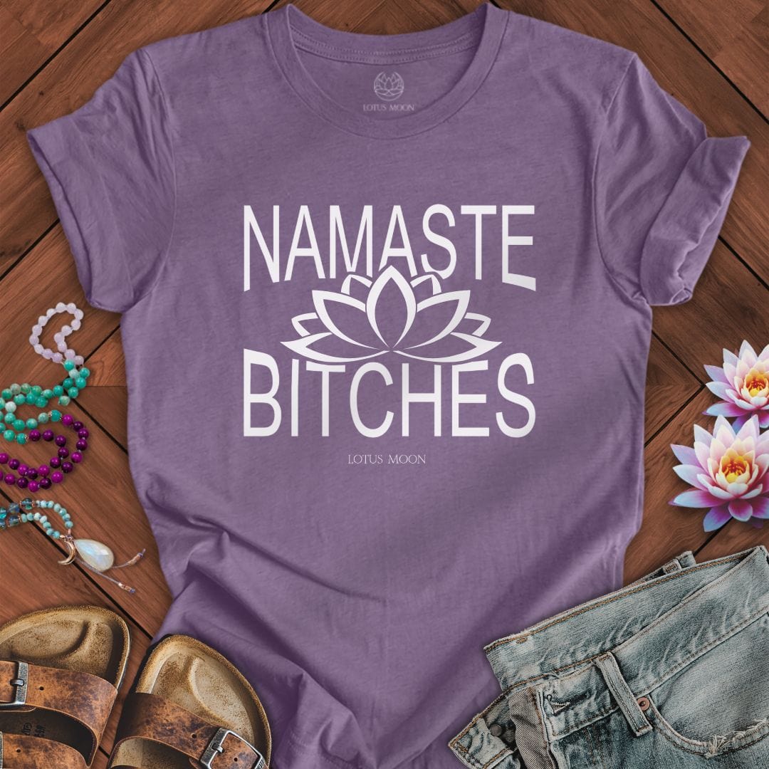 Namaste Bitches Tee Heather Purple