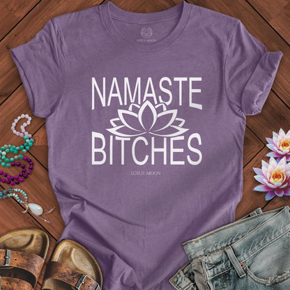 Namaste Bitches Tee Heather Purple