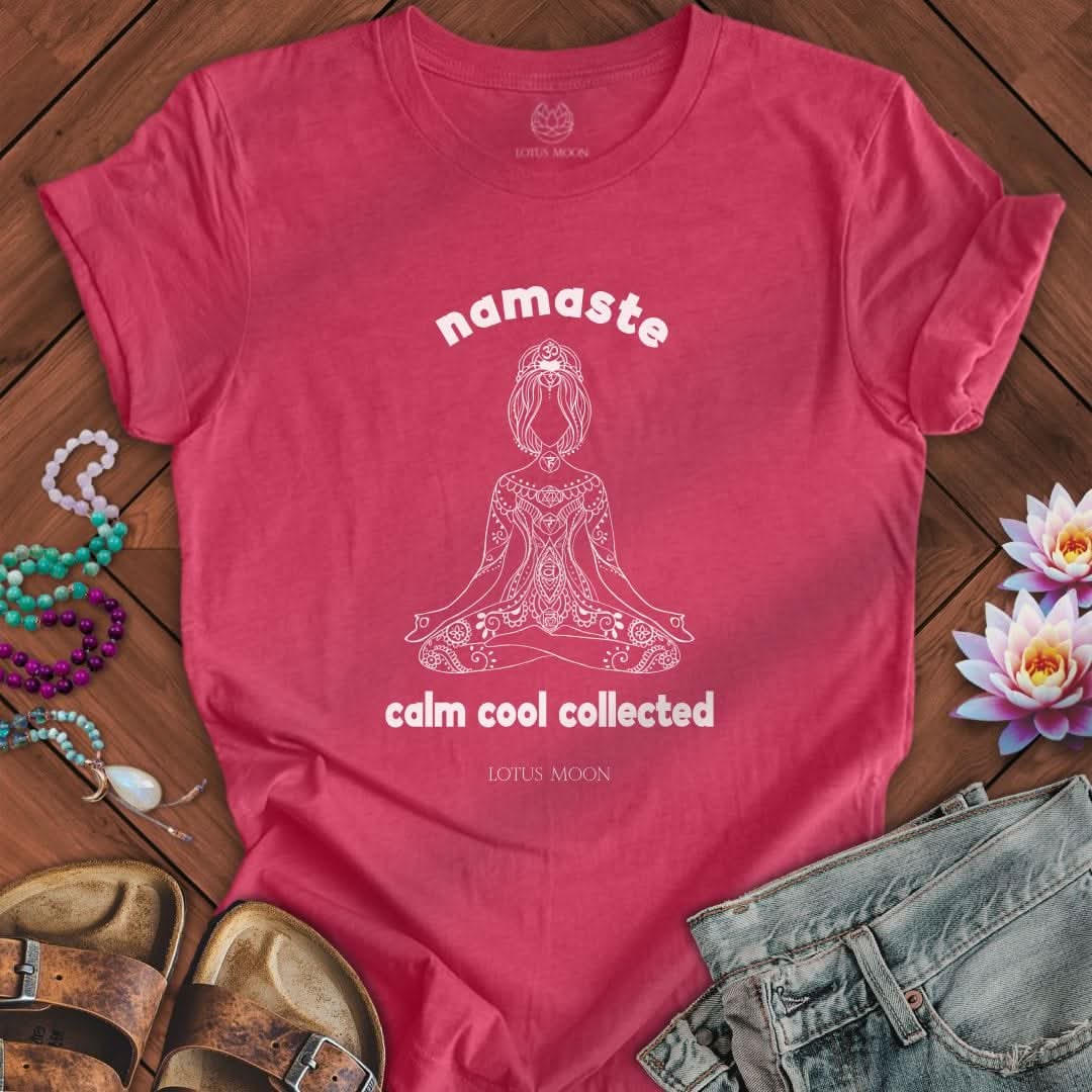 Namaste Calm Tee Heather Raspberry