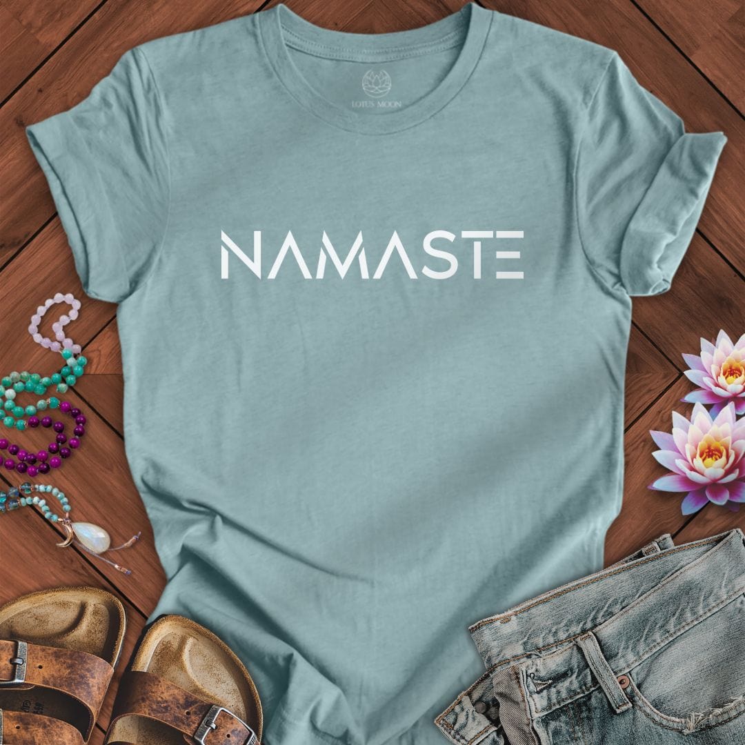 Namaste Text Tee Heather Blue Lagoon