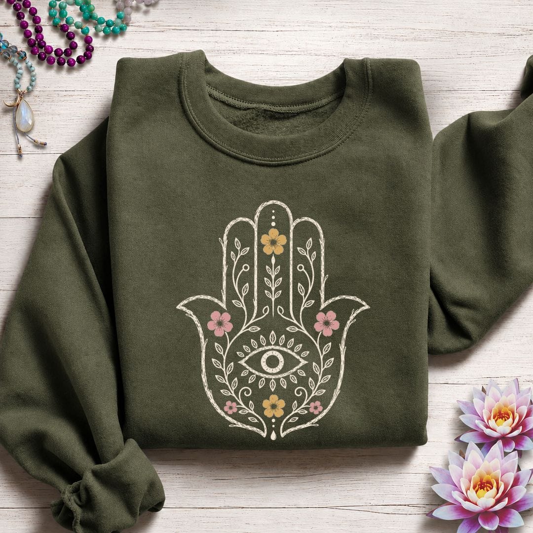 Natural Hamsa Sweatshirt Military Green