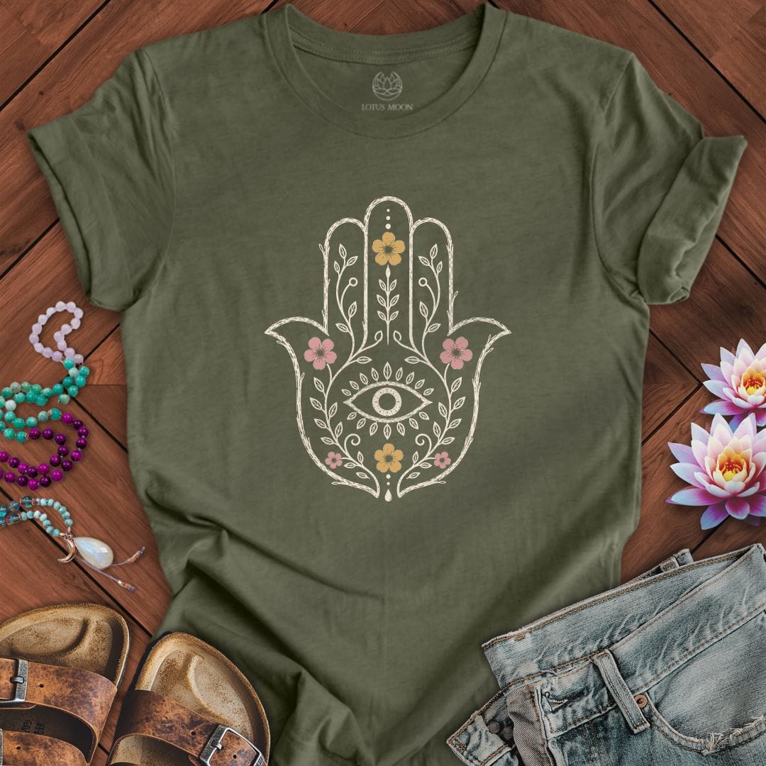 Printify T-Shirt Natural Hamsa Tee Heather Military Green / S