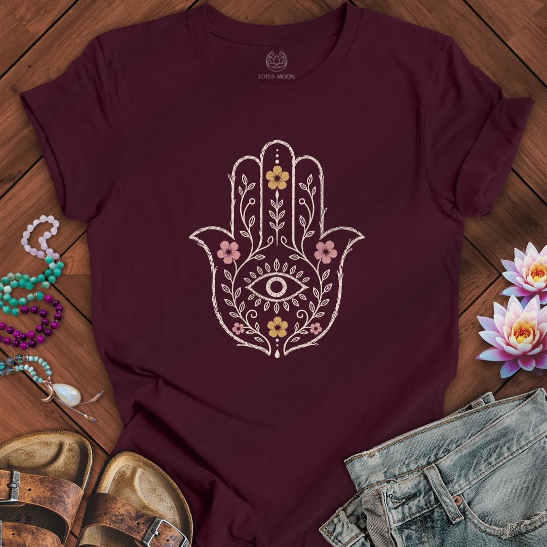 Printify T-Shirt Natural Hamsa Tee Maroon / S