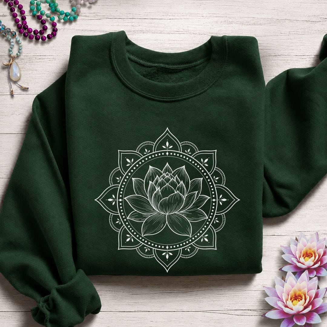 Natural Lotus Mandala Sweatshirt Forest Green