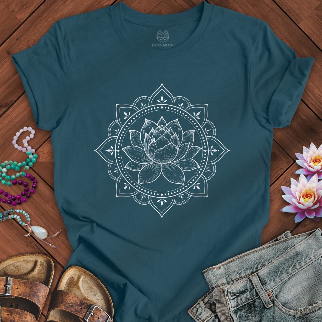 Printify T-Shirt Natural Lotus Mandala Tee Deep Teal / S
