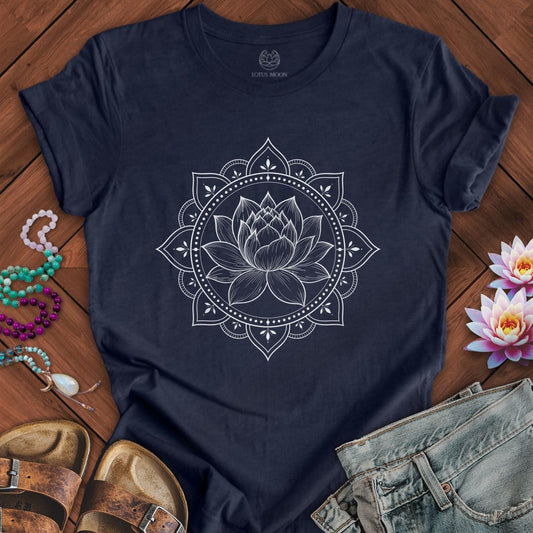 Natural Lotus Mandala Tee Heather Midnight Navy
