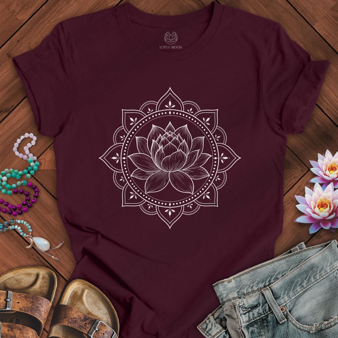 Printify T-Shirt Natural Lotus Mandala Tee Maroon / S